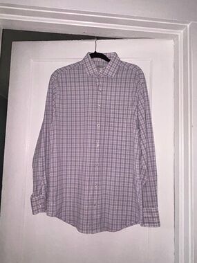 Men's Peter Millar Long-Sleeve Plaid Button-Up Shirt - Light Gray & Purple sz M
